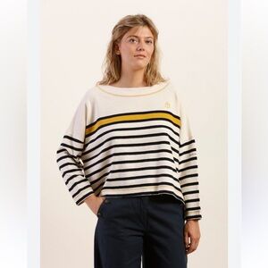 Mat De Misaine Long Sleeve Stripped Oversized Cropped Cotton Nautical Top